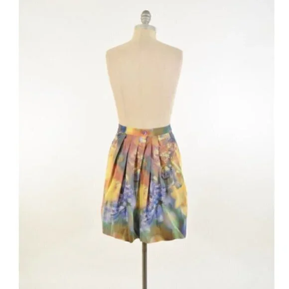 Moschino Skirt 4 Floral Tie Dye Pleated Flare Belt Luxury Painting Multicolor - Picture 11 of 13